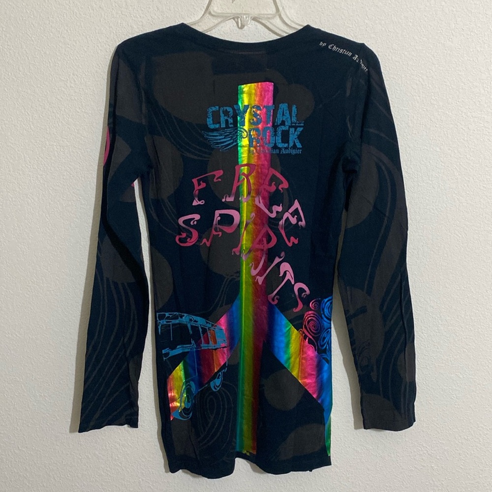 CHRISTIAN AUDIGIER Crystal Rock 60's Style Cotton Tunic Top w Rhinestones Size M - Picture 2 of 8
